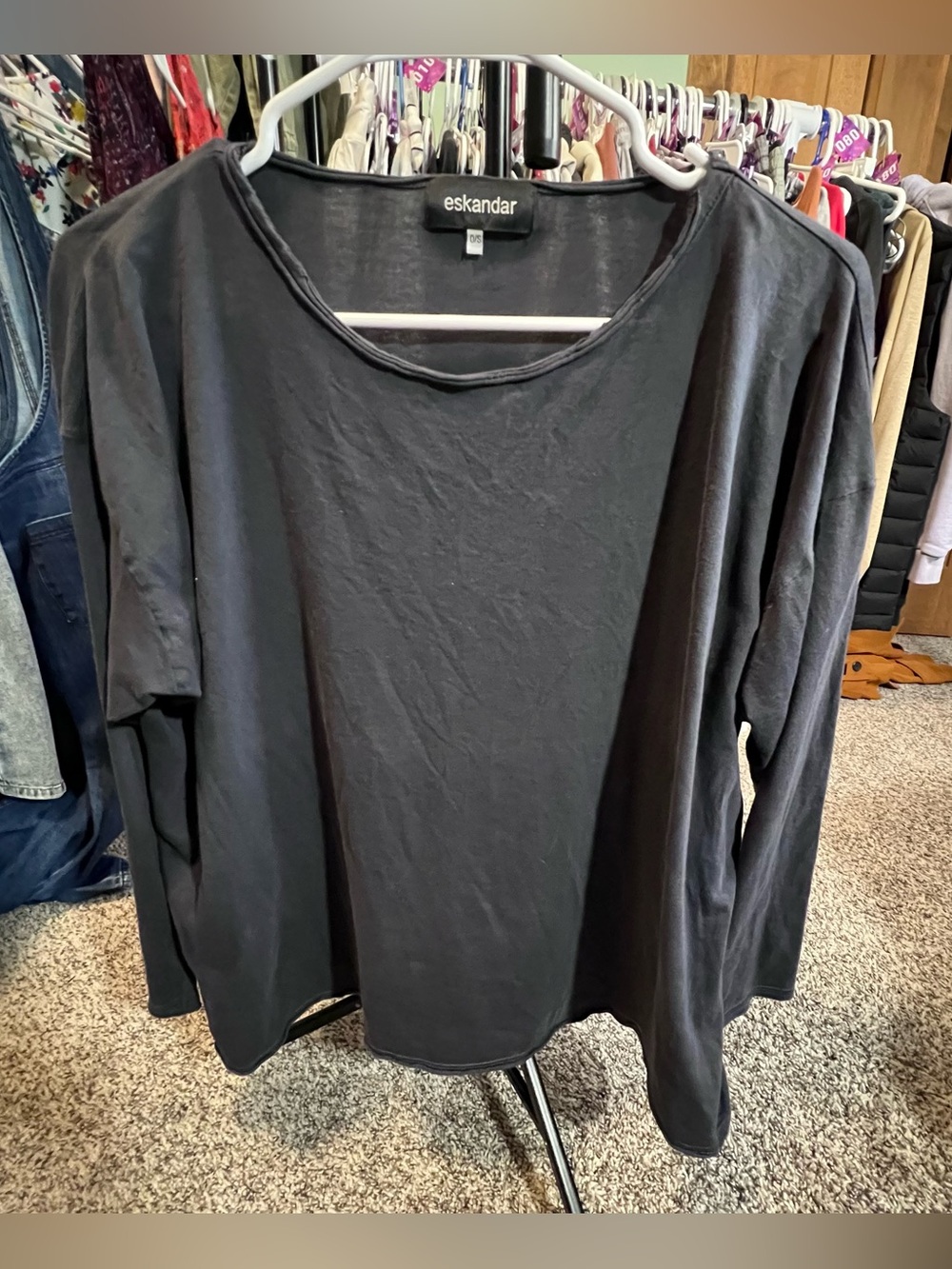 eskandar Black Long-Sleeve Scoop Neck Top